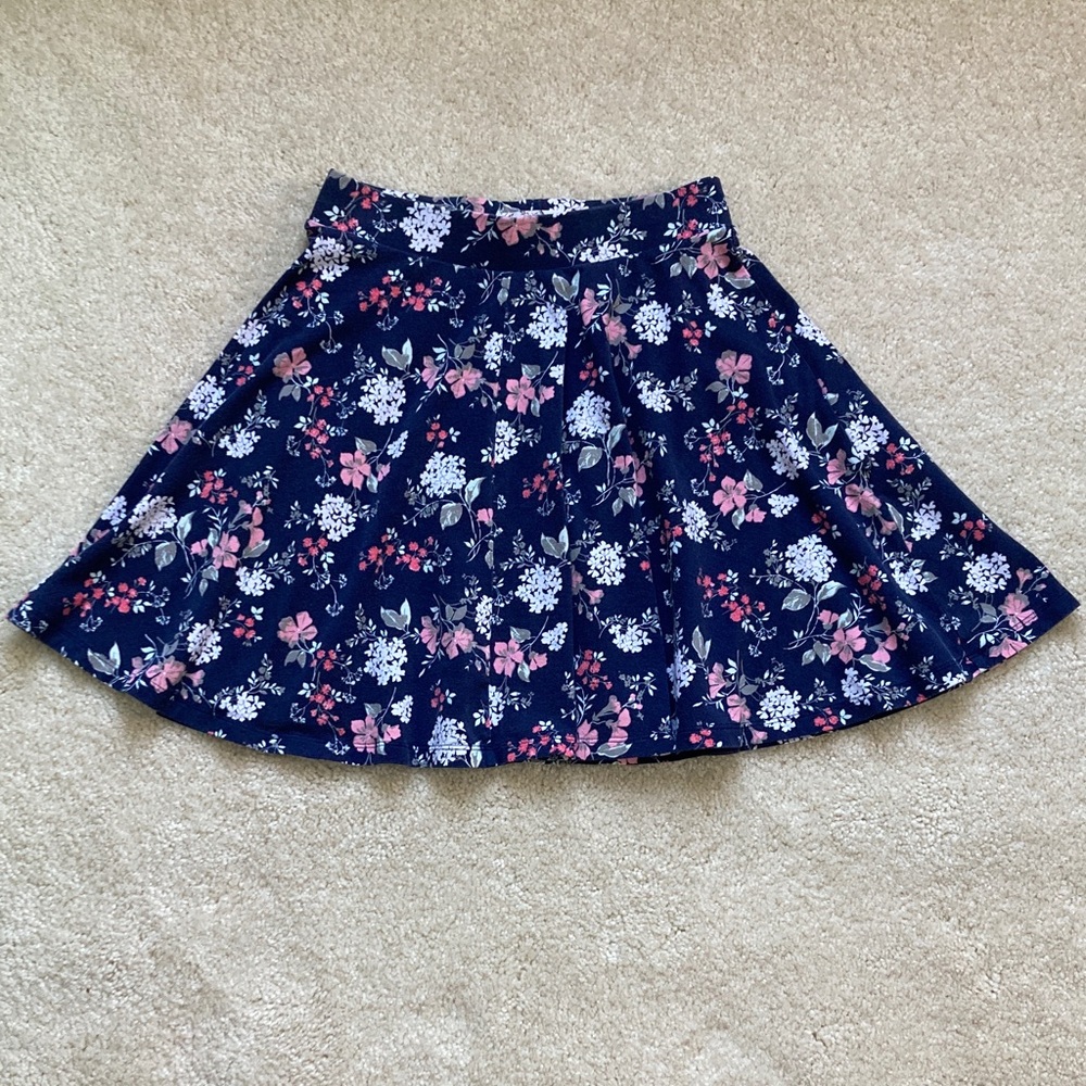 SO Navy Floral Skater Skirt